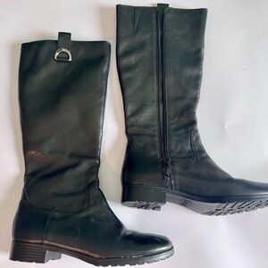 Ralph Lauren Burnished Black Leather Calf Knee Riding Boots